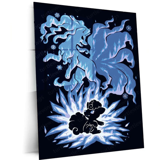 Anime Metal Poster | The Ice-Tailed Fox Within | Frozen Awakening Pokemon Metal Frame Inner Calm, Arctic Grace & Silent Evolution Wall Art - TURTLEWINGS 