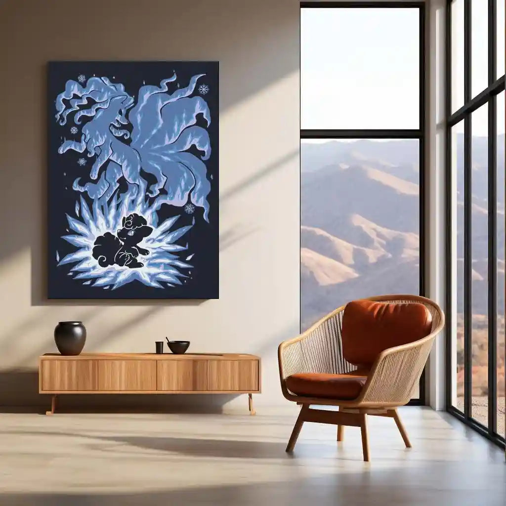 Anime Metal Poster | The Ice-Tailed Fox Within | Frozen Awakening Pokemon Metal Frame Inner Calm, Arctic Grace & Silent Evolution Wall Art - TURTLEWINGS 