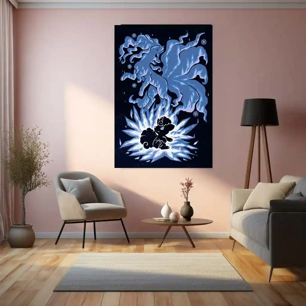 Anime Metal Poster | The Ice-Tailed Fox Within | Frozen Awakening Pokemon Metal Frame Inner Calm, Arctic Grace & Silent Evolution Wall Art - TURTLEWINGS 