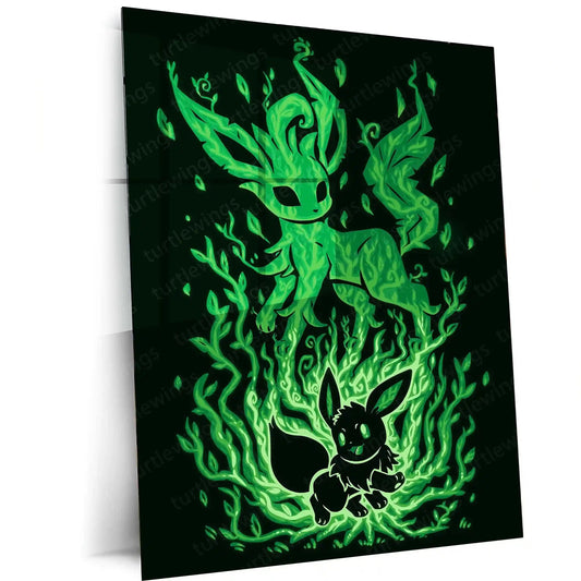 Anime Metal Poster | The Leaf Evolution Within | Verdant Awakening Pokemon Metal Frame Inner Growth, Nature’s Power & Silent Strength Wall Art - TURTLEWINGS 