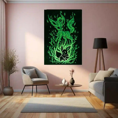 Anime Metal Poster | The Leaf Evolution Within | Verdant Awakening Pokemon Metal Frame Inner Growth, Nature’s Power & Silent Strength Wall Art - TURTLEWINGS 