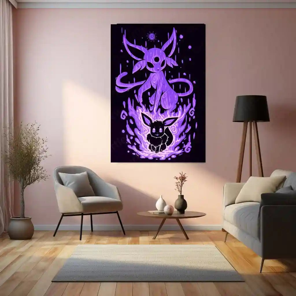 Anime Metal Poster | The Psychic Evolution Within | Mind Awakening Pokemon Metal Frame Inner Clarity, Psychic Power & Silent Focus Wall Art - TURTLEWINGS 