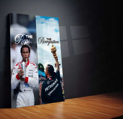 Quote Metal Poster | Lewis Hamilton – The Reps vs The Recognition Metal Frame | Discipline Before Applause Wall Art | F1 Champion Mindset Quote Metal Poster - TURTLEWINGS