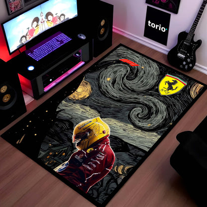 Carlos Sainz Jr. F1 Starry Night Flat Rug | Motorsport Art Area Flat Rug for Bedroom, Gaming Room & Fan Cave