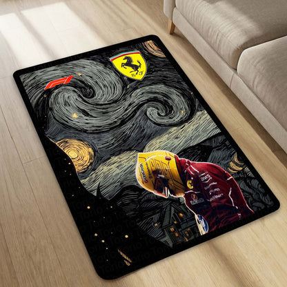 Carlos Sainz Jr. F1 Starry Night Flat Rug | Motorsport Art Area Flat Rug for Bedroom, Gaming Room & Fan Cave