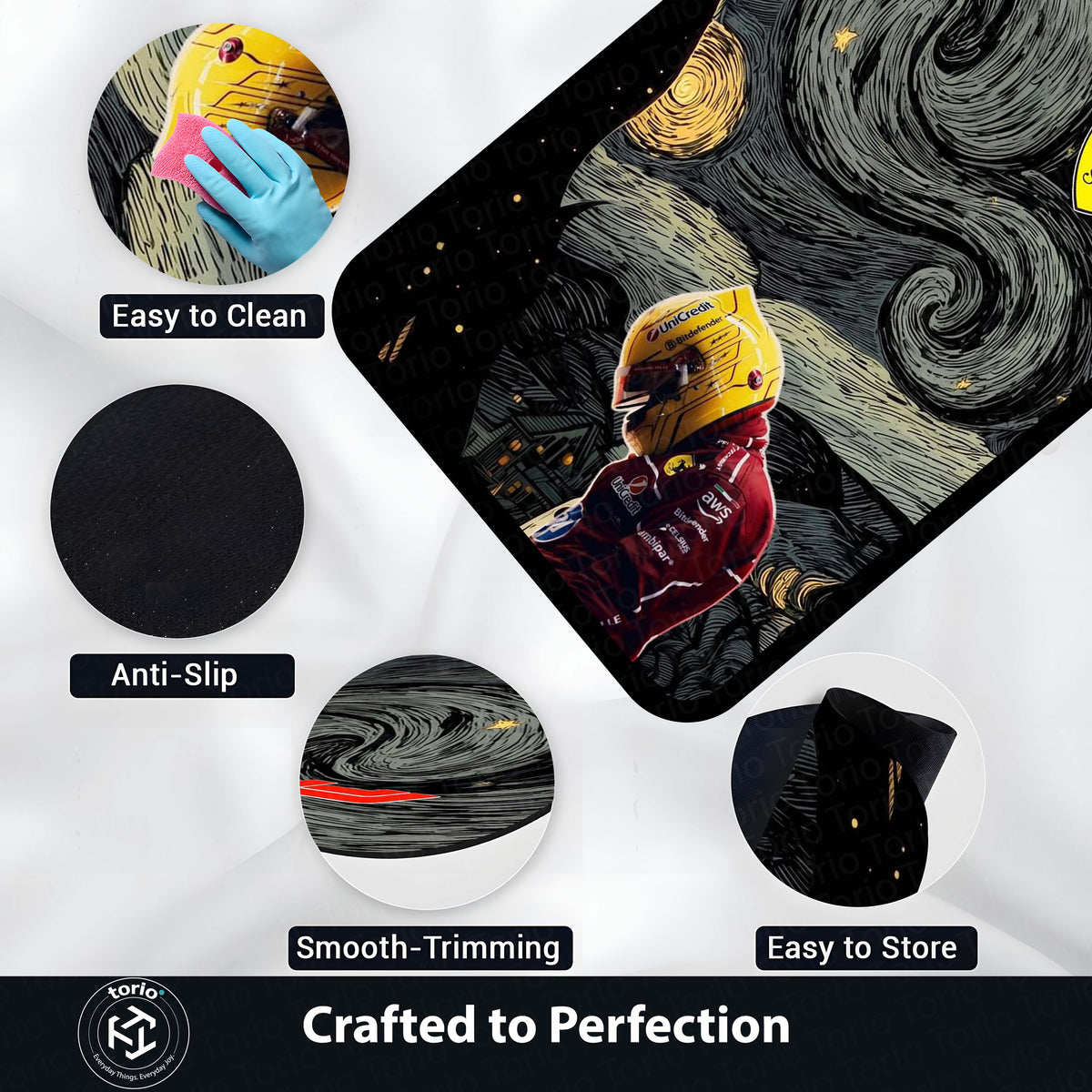 Carlos Sainz Jr. F1 Starry Night Flat Rug | Motorsport Art Area Flat Rug for Bedroom, Gaming Room & Fan Cave