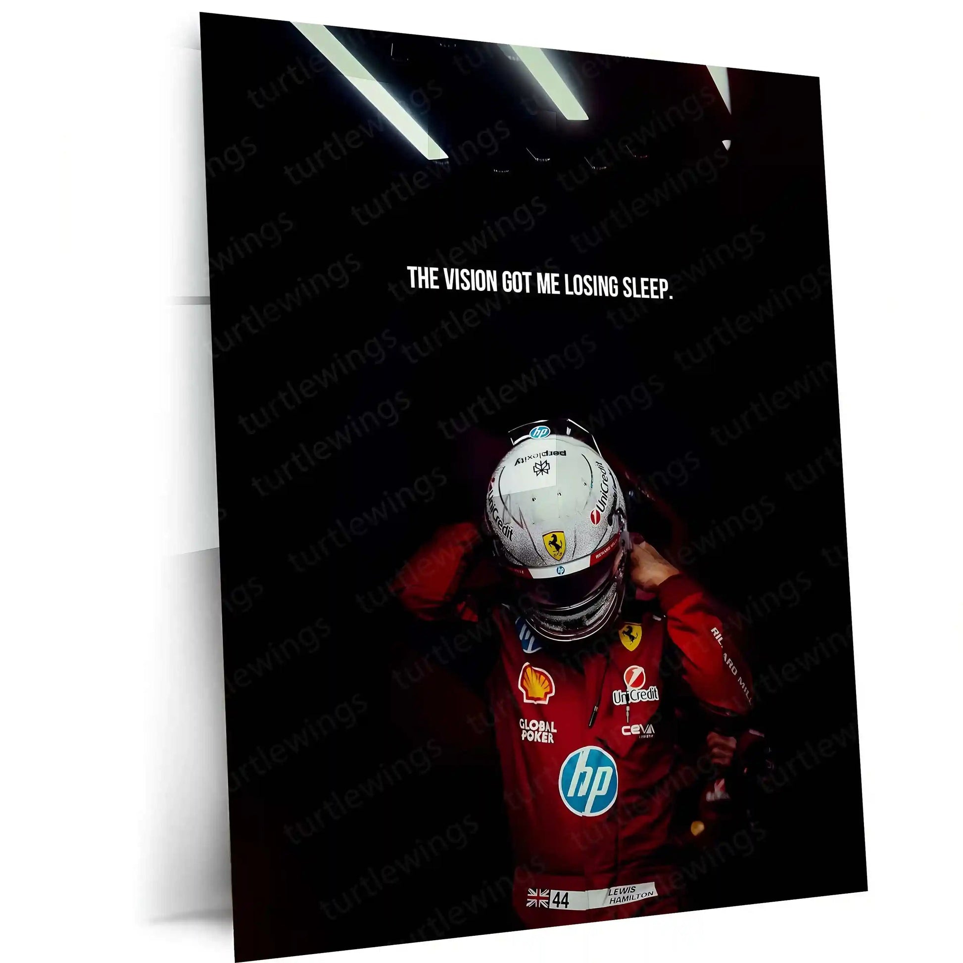 Quote Metal Poster | Lewis Hamilton – The Vision Won’t Let Me Sleep Metal Frame Relentless Focus & Obsession Mindset Quote Wall Art | Formula 1 Inspiration Metal Poster - TURTLEWINGS