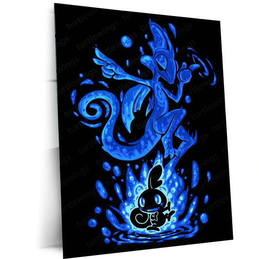 Anime Metal Poster | The Water Chameleon Within | Fluid Awakening Pokemon Metal Frame Inner Adaptability, Silent Precision & Calm Power Wall Art - TURTLEWINGS 