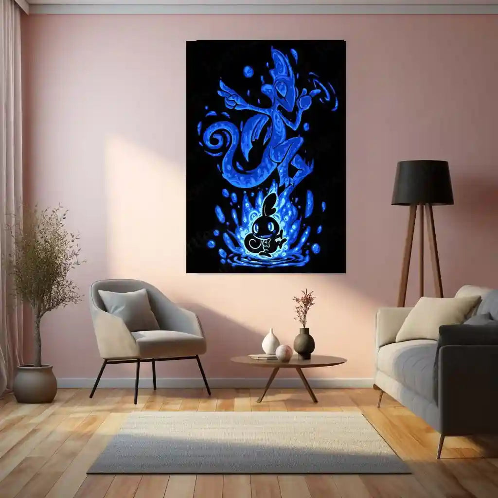 Anime Metal Poster | The Water Chameleon Within | Fluid Awakening Pokemon Metal Frame Inner Adaptability, Silent Precision & Calm Power Wall Art - TURTLEWINGS 