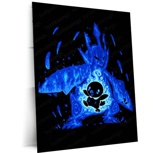 Anime Metal Poster | The Water Emperor Within | Sovereign Awakening Pokemon Metal Frame Inner Resolve, Royal Power & Unbreakable Will Wall Art - TURTLEWINGS 