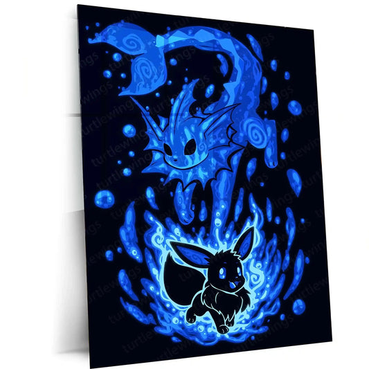 Anime Metal Poster | The Water Evolution Within | Ocean Awakening Pokemon Metal Frame Inner Flow, Adaptive Power & Silent Strength Wall Art - TURTLEWINGS 