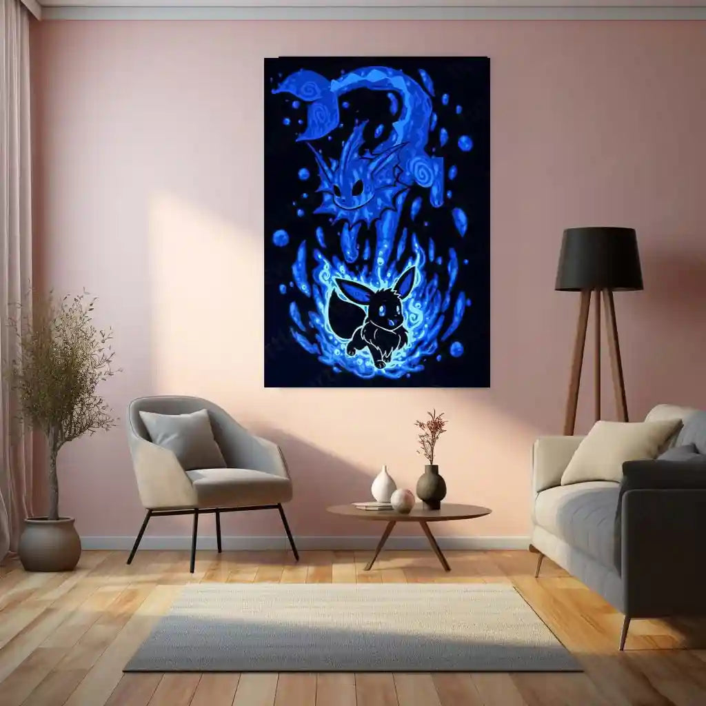 Anime Metal Poster | The Water Evolution Within | Ocean Awakening Pokemon Metal Frame Inner Flow, Adaptive Power & Silent Strength Wall Art - TURTLEWINGS 
