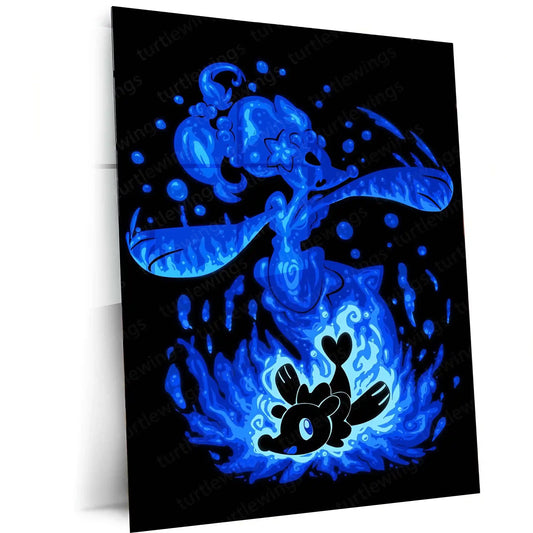 Anime Metal Poster | The Water Mermaid Within | Siren Awakening Pokemon Metal Frame Inner Expression, Fluid Grace & Confident Power Wall Art - TURTLEWINGS 