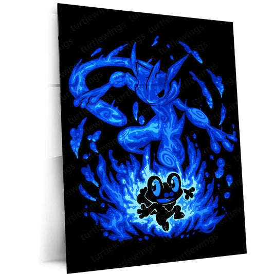 Anime Metal Poster | The Water Ninja Within | Shadow Awakening Pokemon Metal Frame Inner Discipline, Silent Speed & Focused Power Wall Art - TURTLEWINGS 