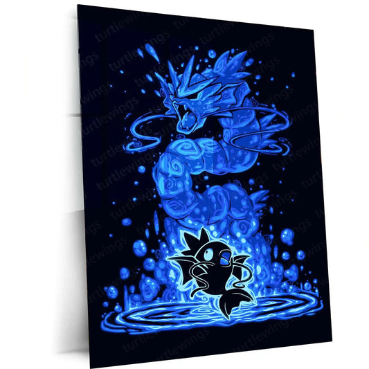 Anime Metal Poster | The Waterfall Dragon Within | Ascension Awakening Pokemon Metal Frame Inner Struggle, Relentless Growth & Legendary Power Wall Art - TURTLEWINGS 