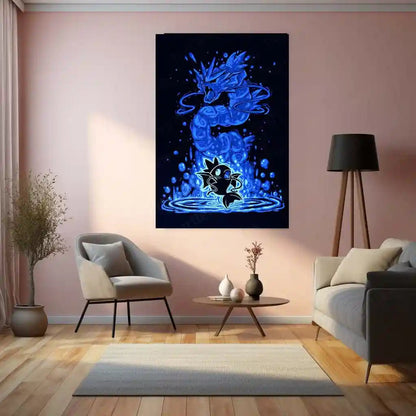 Anime Metal Poster | The Waterfall Dragon Within | Ascension Awakening Pokemon Metal Frame Inner Struggle, Relentless Growth & Legendary Power Wall Art - TURTLEWINGS 