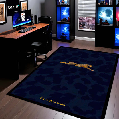Luxury Leopard Area Flat Rug | Minimal Animal Design Floor Mat | Aesthetic Blue Flat Rug for Bedroom, Living Room & Modern Home Decor