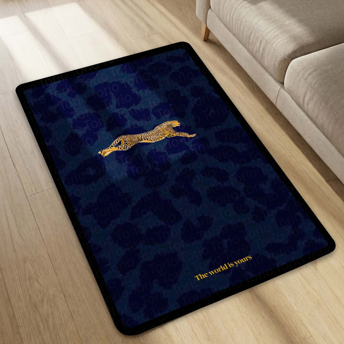 Luxury Leopard Area Flat Rug | Minimal Animal Design Floor Mat | Aesthetic Blue Flat Rug for Bedroom, Living Room & Modern Home Decor