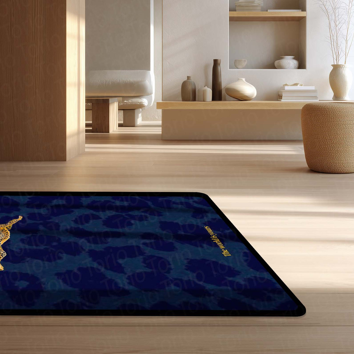Luxury Leopard Area Flat Rug | Minimal Animal Design Floor Mat | Aesthetic Blue Flat Rug for Bedroom, Living Room & Modern Home Decor