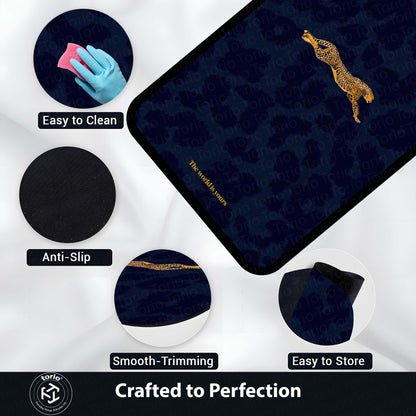Luxury Leopard Area Flat Rug | Minimal Animal Design Floor Mat | Aesthetic Blue Flat Rug for Bedroom, Living Room & Modern Home Decor