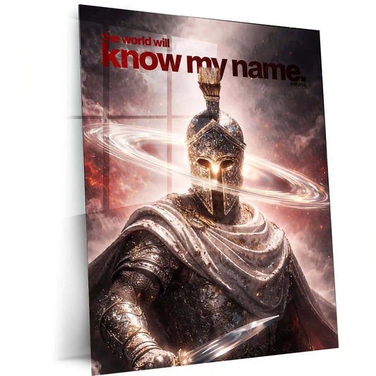 Quote Metal Poster | “The World Will Know My Name” Quote Metal Frame Wall Art | Warrior Motivation Poster | Premium Metal Frame - TURTLEWINGS