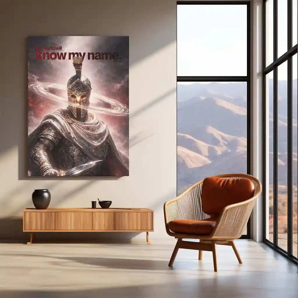 Quote Metal Poster | “The World Will Know My Name” Quote Metal Frame Wall Art | Warrior Motivation Poster | Premium Metal Frame - TURTLEWINGS
