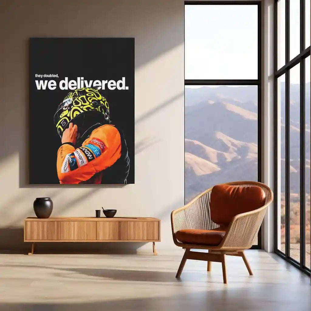 Quote Metal Poster | Lando Norris – They Doubted, We Delivered Metal Frame Proven Performance & Underdog Triumph Wall Art | Racing Grit Statement Metal Poster - TURTLEWINGS 