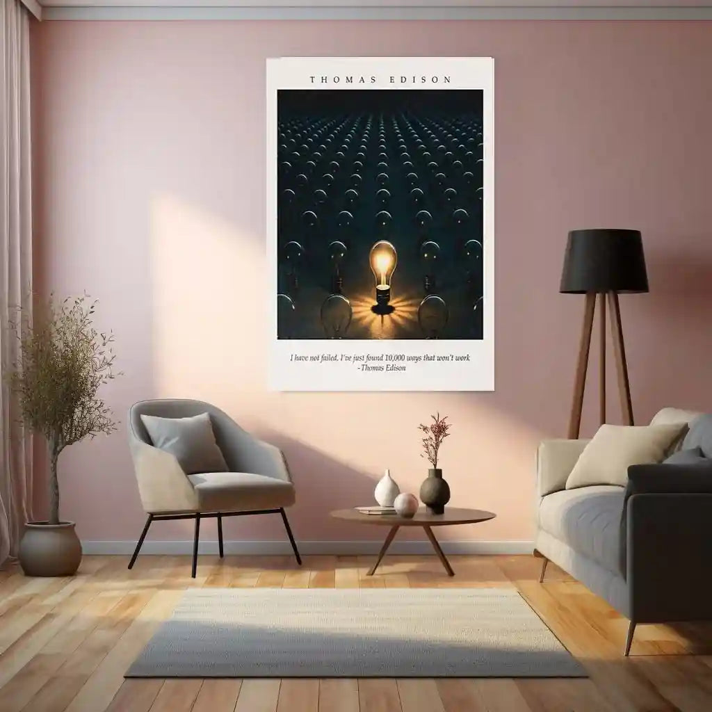 Quote Metal Poster | Thomas Edison Quote Metal Frame Wall Art | “I Have Not Failed…” Motivation Poster | Premium Metal Frame - TURTLEWINGS