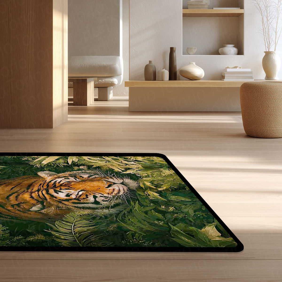 Sleeping Tiger Jungle Area Flat Rug | Wildlife Animal Floor Mat | Nature Theme Flat Rug for Bedroom, Living Room & Gaming Room Decor