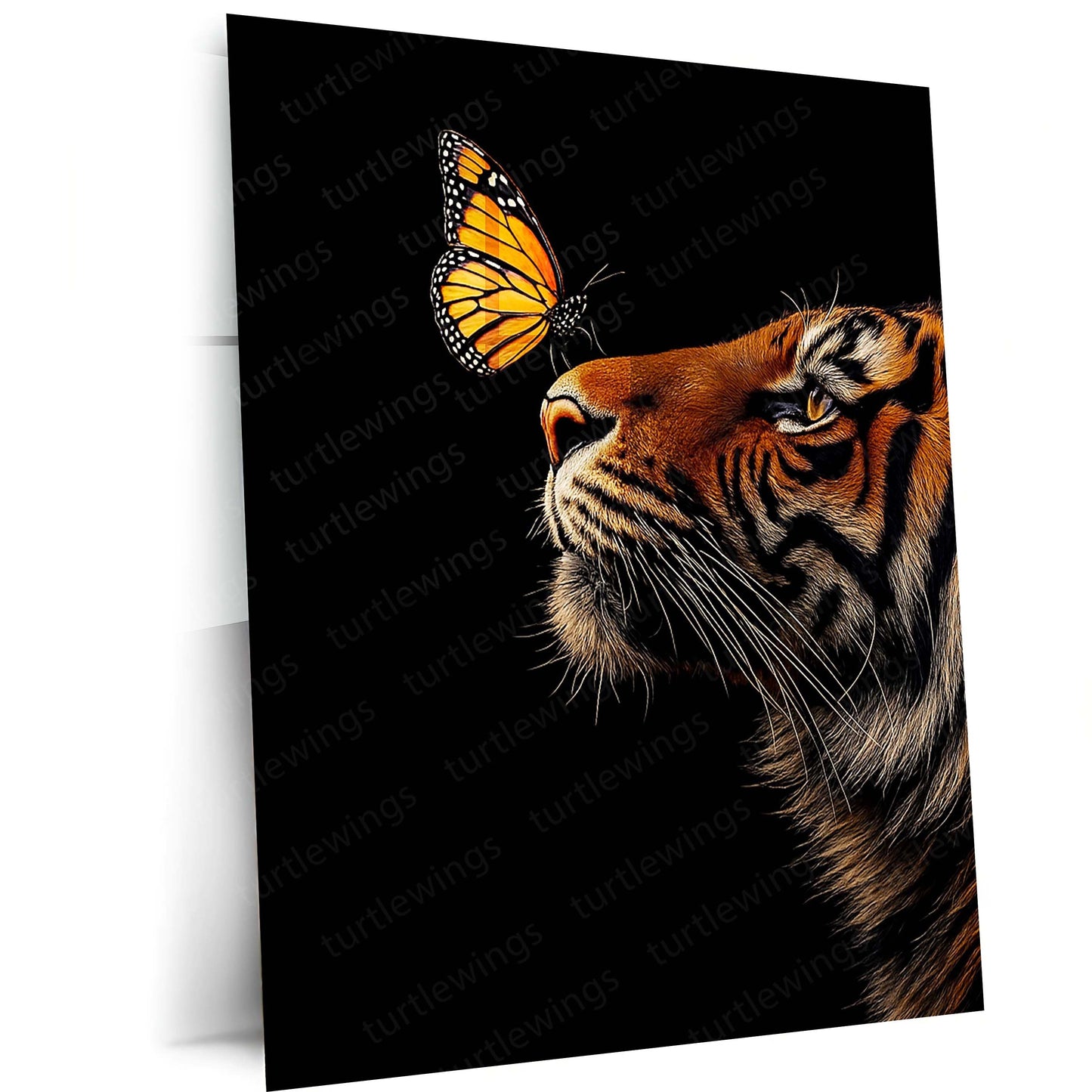 Tiger & Butterfly Metal Poster | Strength Meets Grace Wildlife Wall Art  Majestic Tiger Animal Artwork Metal Frame