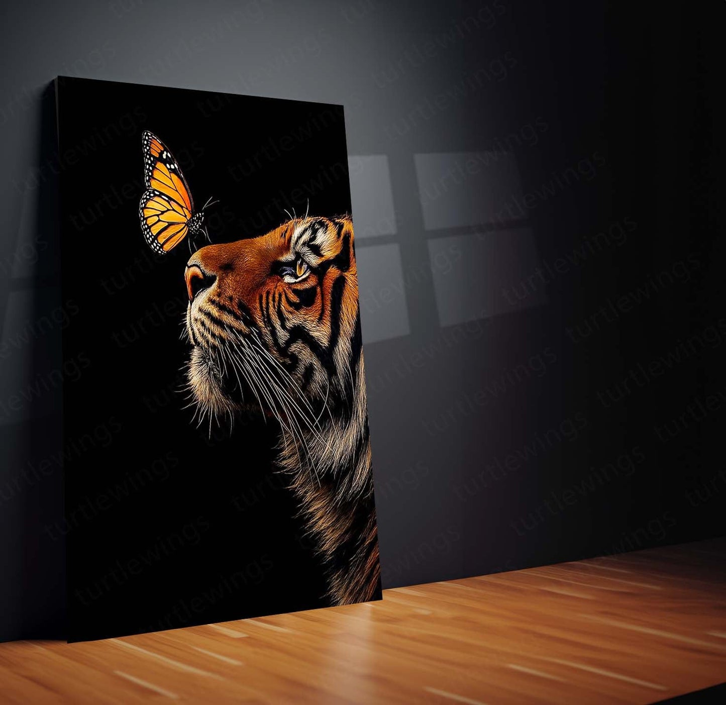 Tiger & Butterfly Metal Poster | Strength Meets Grace Wildlife Wall Art  Majestic Tiger Animal Artwork Metal Frame