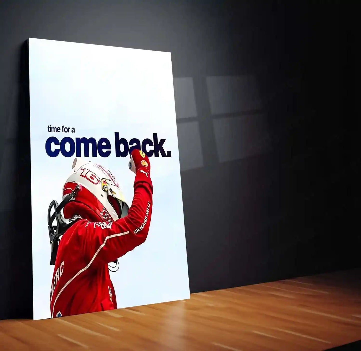 Quote Metal Poster | Charles Leclerc – Time for a Comeback Metal Frame Resilience, Redemption & Ferrari Fighting Spirit Wall Art | F1 Reset Mindset Metal Poster - TURTLEWINGS 