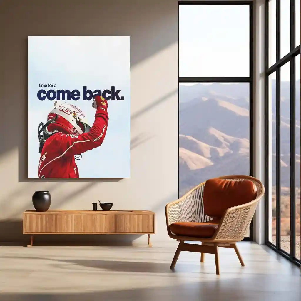 Quote Metal Poster | Charles Leclerc – Time for a Comeback Metal Frame Resilience, Redemption & Ferrari Fighting Spirit Wall Art | F1 Reset Mindset Metal Poster - TURTLEWINGS 