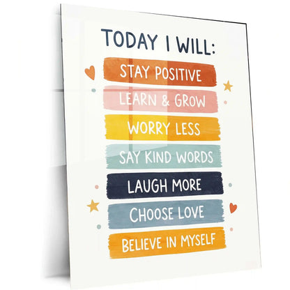 Quote Metal Poster | Today I Will | Positive Mindset Motivation Wall Art | Daily Affirmation Inspirational Metal Poster - TURTLEWINGS