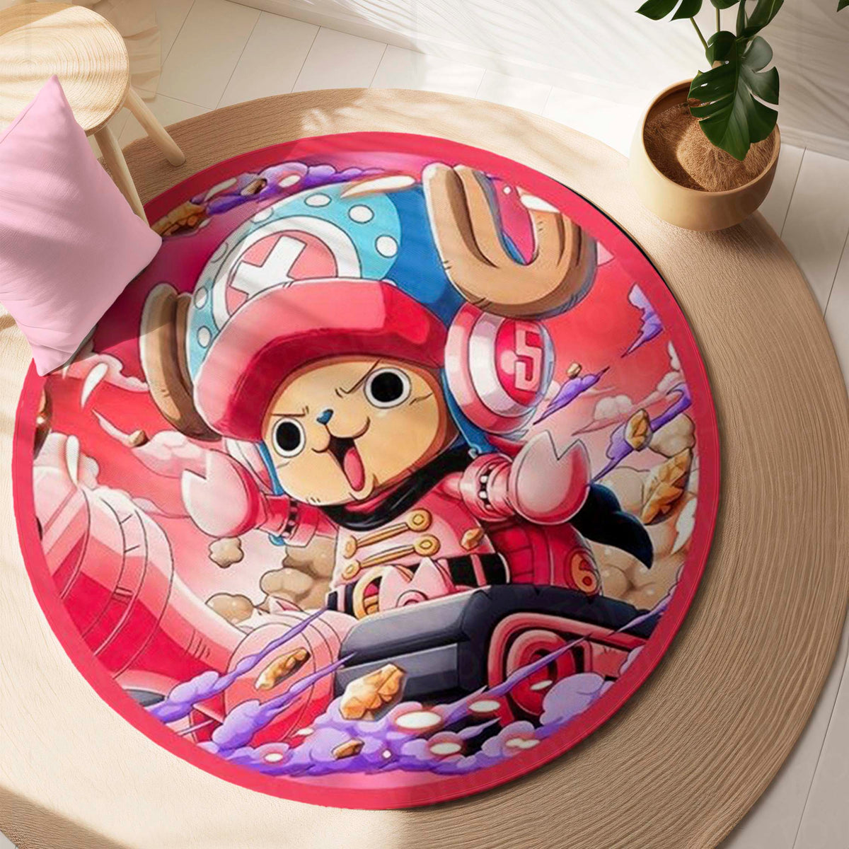 Tony Tony Chopper Round Flat Rug | One Piece Anime Circle Floor Mat | Anti-Slip 3 mm Absorbent Flat Rug for Bedroom, Gaming Room & Anime Decor