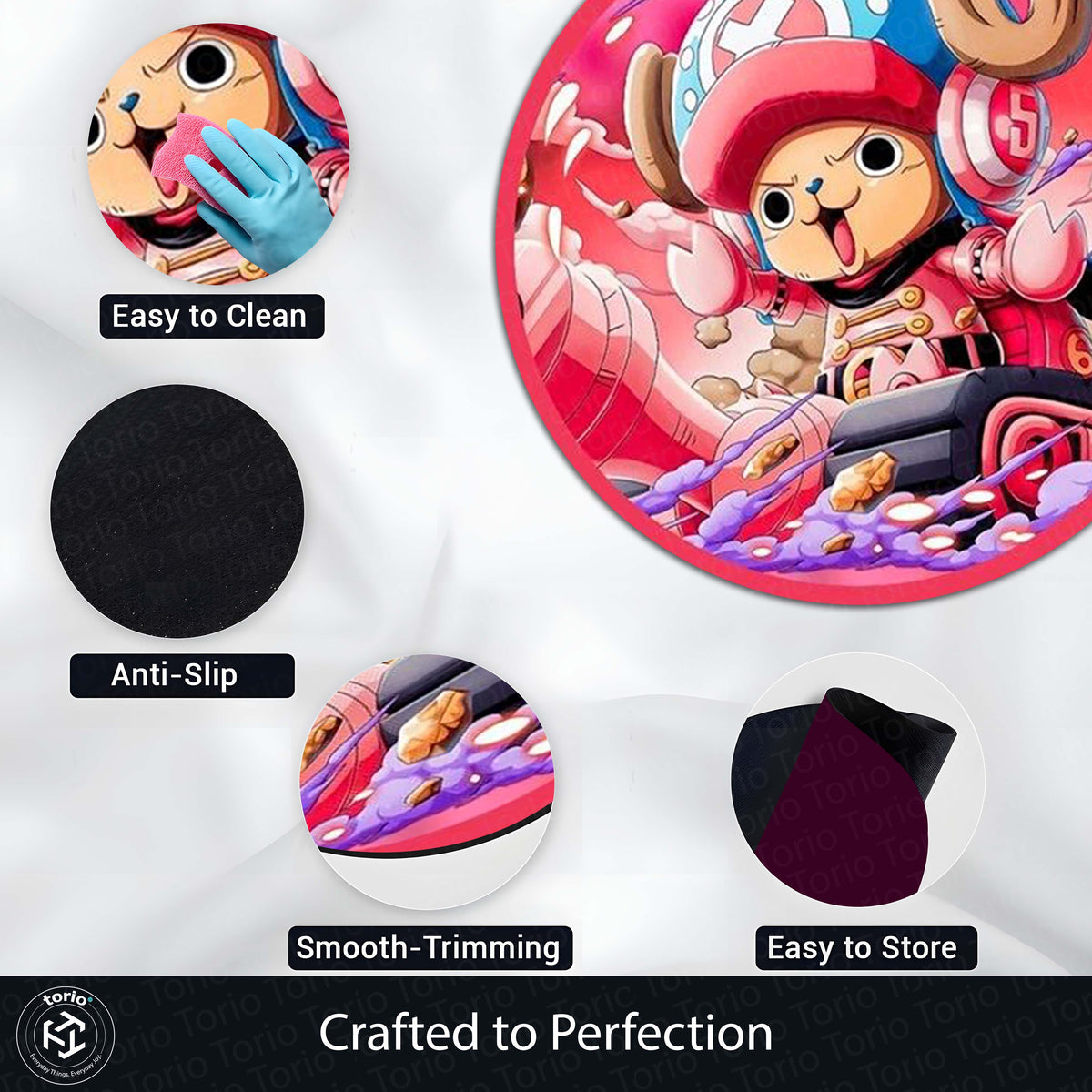 Tony Tony Chopper Round Flat Rug | One Piece Anime Circle Floor Mat | Anti-Slip 3 mm Absorbent Flat Rug for Bedroom, Gaming Room & Anime Decor