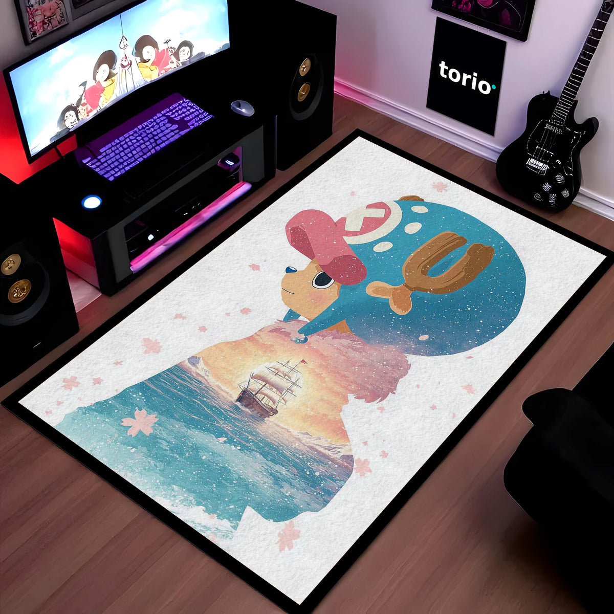 Cute Anime Reindeer Area Flat Rug | Kawaii Cartoon Floor Mat | Aesthetic Character Flat Rug for Bedroom, Kids Room & Gaming Setup Decor