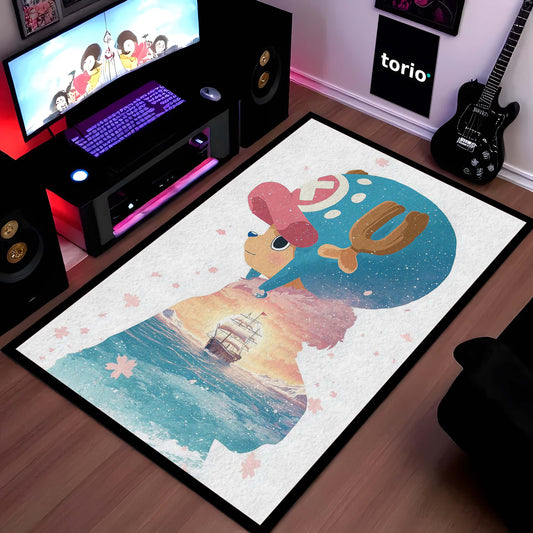 Cute Anime Reindeer Area Flat Rug | Kawaii Cartoon Floor Mat | Aesthetic Character Flat Rug for Bedroom, Kids Room & Gaming Setup Decor