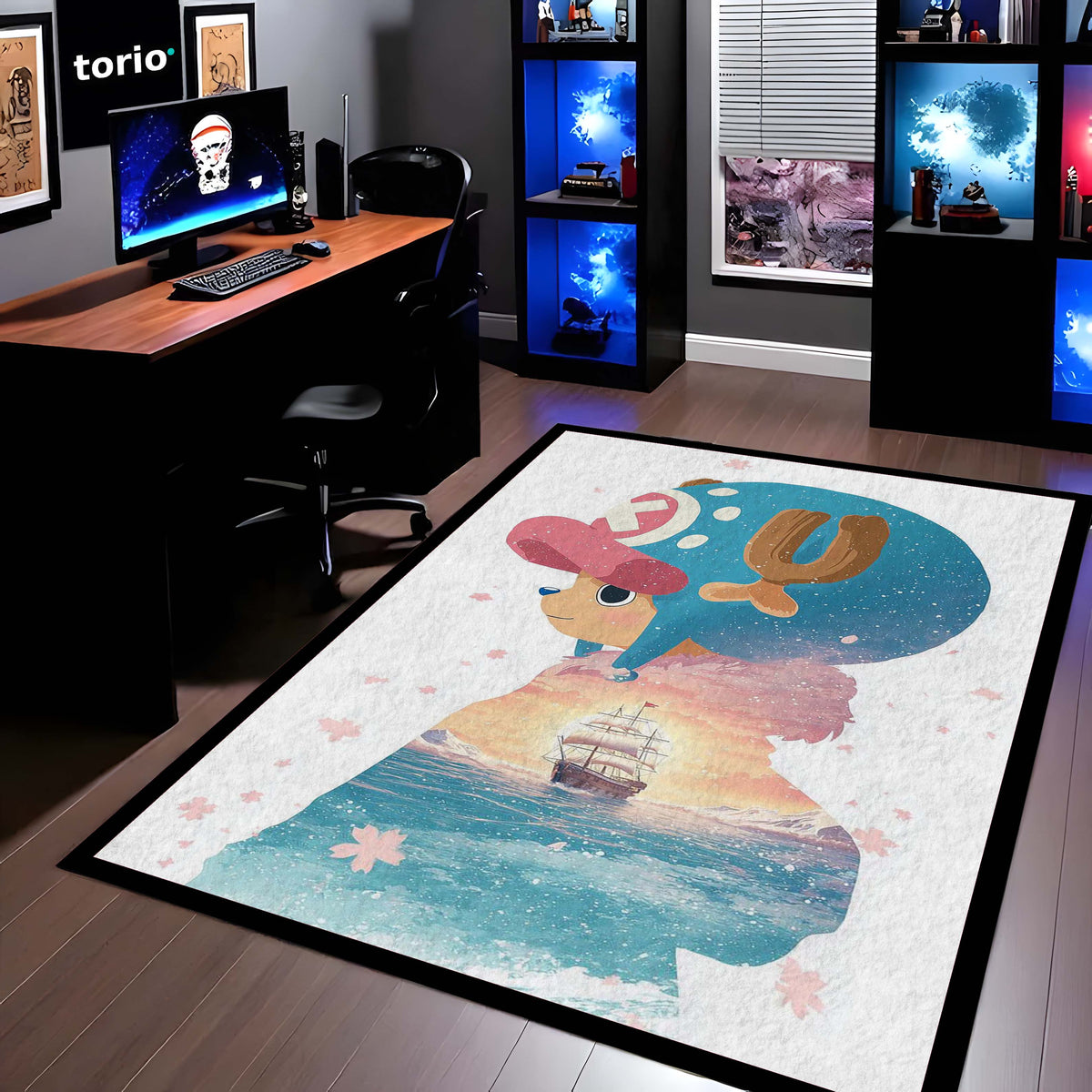 Cute Anime Reindeer Area Flat Rug | Kawaii Cartoon Floor Mat | Aesthetic Character Flat Rug for Bedroom, Kids Room & Gaming Setup Decor