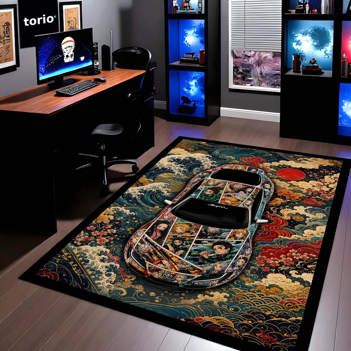 Naruto Shippuden Toyota GR Supra Anime Area Flat Rug | Naruto & Sasuke Floor Mat | Naruto Gaming Flat Rug for Bedroom, Gaming Room, Anime Setup & Otaku Decor