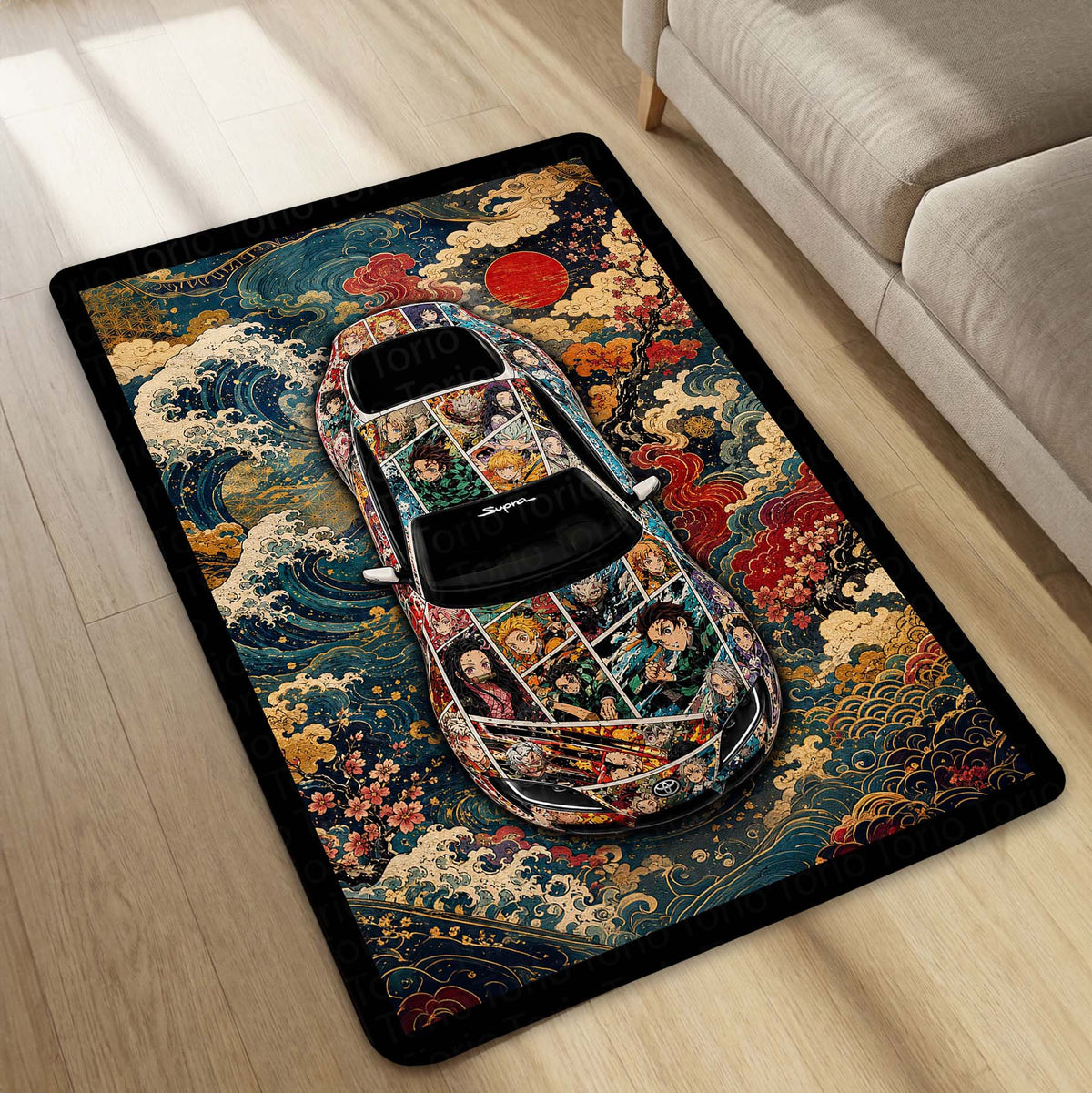 Naruto Shippuden Toyota GR Supra Anime Area Flat Rug | Naruto & Sasuke Floor Mat | Naruto Gaming Flat Rug for Bedroom, Gaming Room, Anime Setup & Otaku Decor