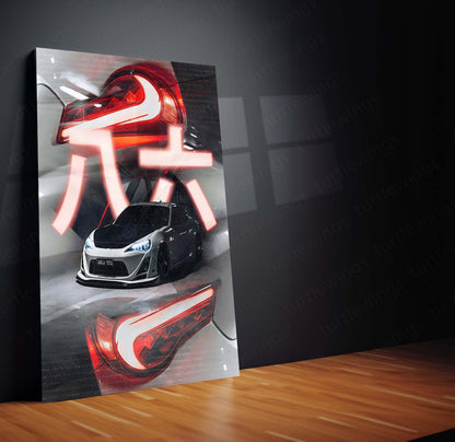 Car Metal Poster | Toyota GT86 – Neon Drift Edition | JDM Metal Frame | Street Racer Wall Art