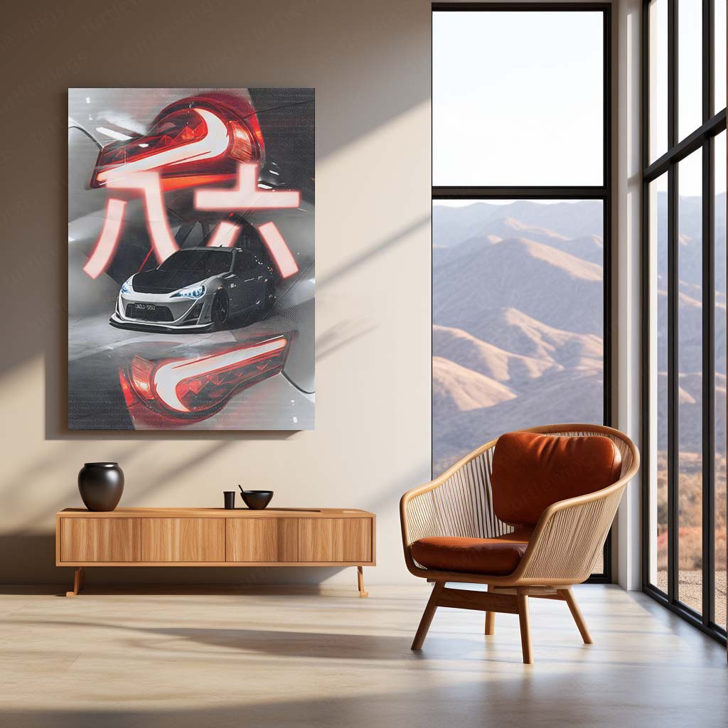 Car Metal Poster | Toyota GT86 – Neon Drift Edition | JDM Metal Frame | Street Racer Wall Art