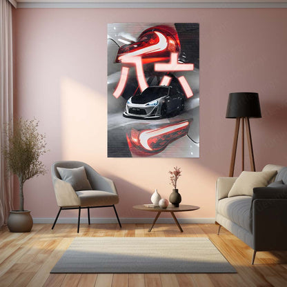 Car Metal Poster | Toyota GT86 – Neon Drift Edition | JDM Metal Frame | Street Racer Wall Art