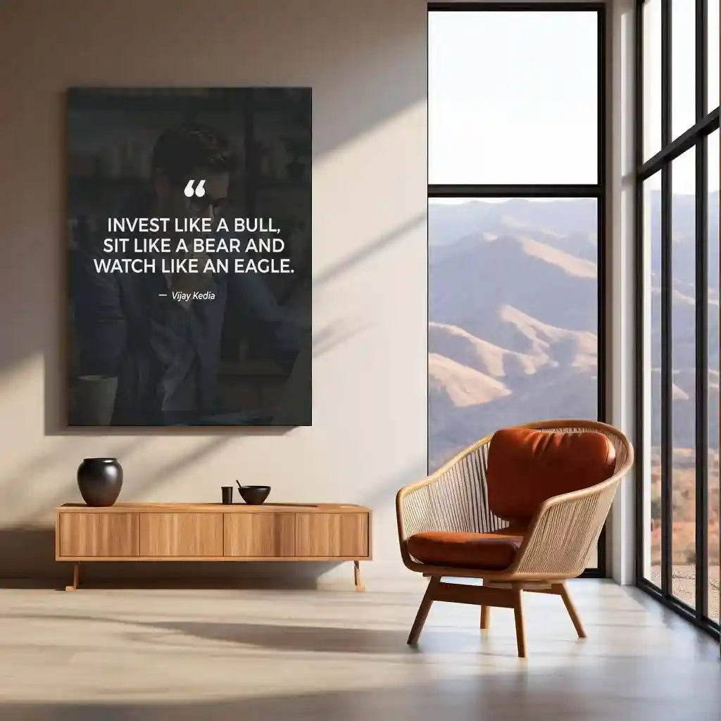 Stock Market Metal Poster | Invest Like a Bull Metal Poster | Vijay Kedia Quote Wall Art | Trading Motivation Frame | Stock Market Decor - TURTLEWINGS