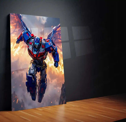 Transformers Rise of Cybertron Poster – Optimus Prime Flying Battle Art | Epic Mecha Metal Frame - TURTLEWINGS