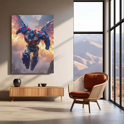 Transformers Rise of Cybertron Poster – Optimus Prime Flying Battle Art | Epic Mecha Metal Frame - TURTLEWINGS
