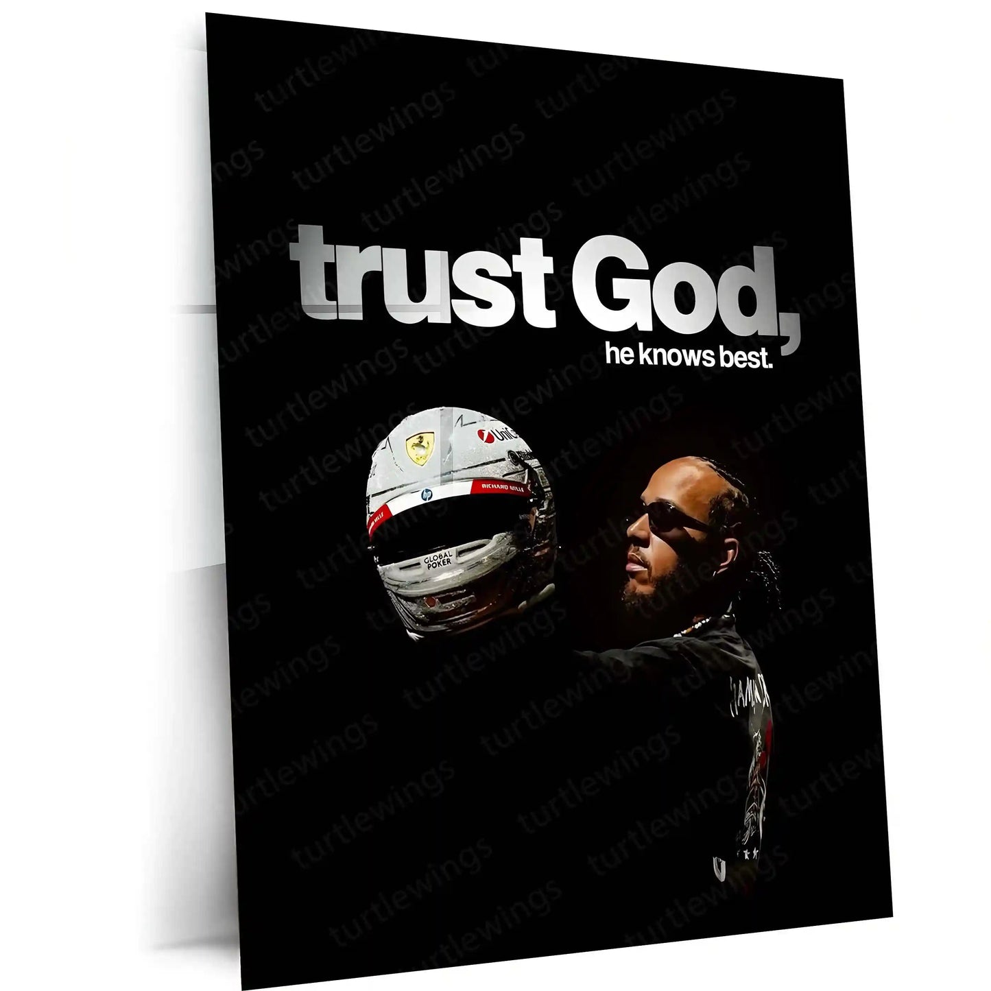 Quote Metal Poster | Lewis Hamilton – Trust God’s Timing Metal Frame Faith, Patience & Divine Alignment Wall Art | Calm Strength Mindset Quote Metal Poster - TURTLEWINGS 