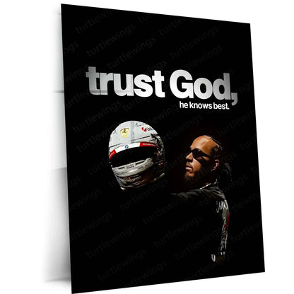 Quote Metal Poster | Lewis Hamilton – Trust God’s Timing Metal Frame Faith, Patience & Divine Alignment Wall Art | Calm Strength Mindset Quote Metal Poster - TURTLEWINGS 