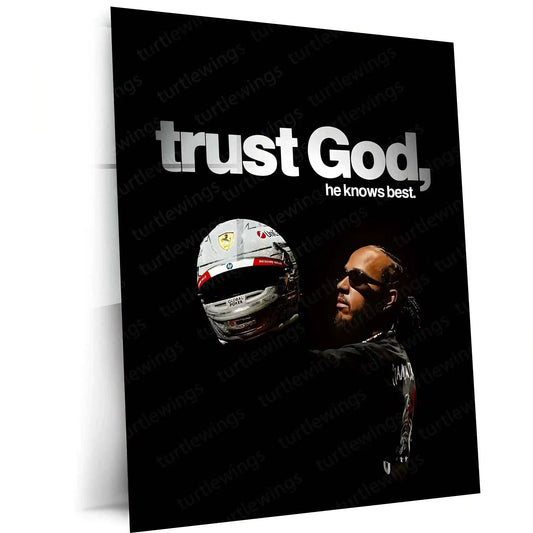 Quote Metal Poster | Lewis Hamilton – Trust God’s Timing Metal Frame Faith, Patience & Divine Alignment Wall Art | Calm Strength Mindset Quote Metal Poster - TURTLEWINGS 